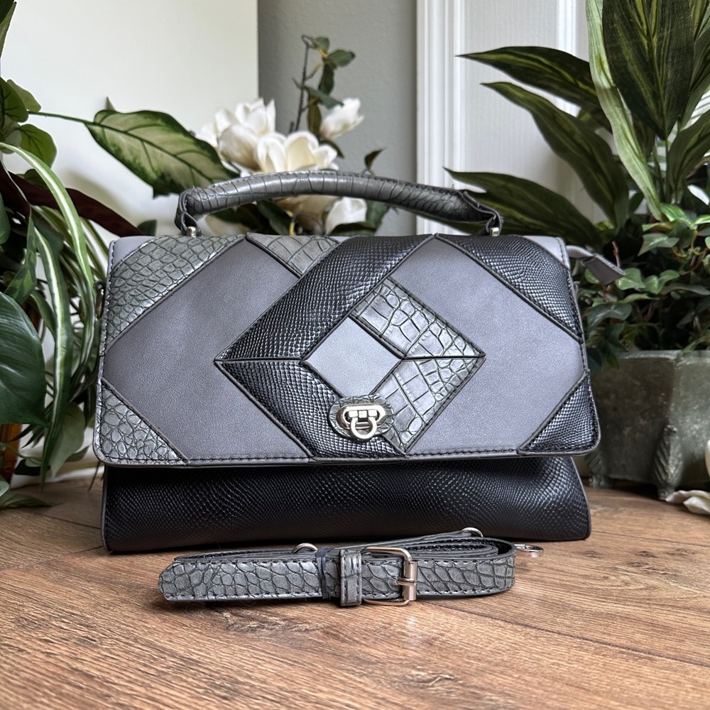 Adrienne Vittadini Gray & Black Color Block Montgomery Collection Purse